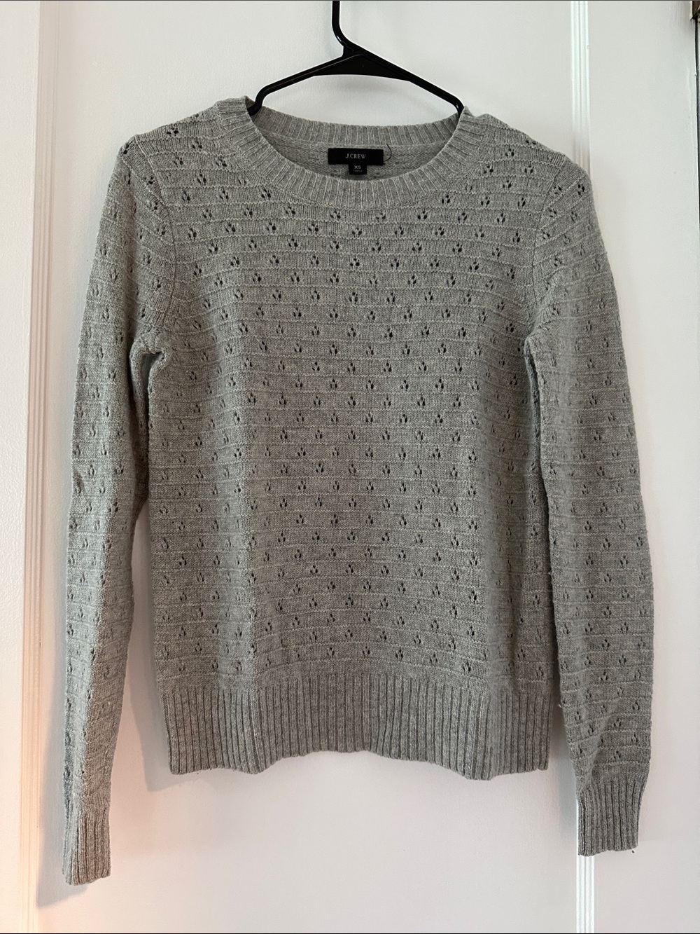 J. Crew Gray Eyelet Crewneck Sweater